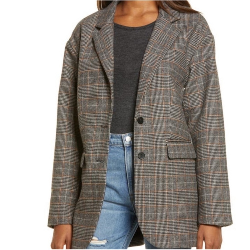 Reformation Broadfield Checked Plaid Oversized Blazer Jacket Grey Size XS - Picture 4 of 12